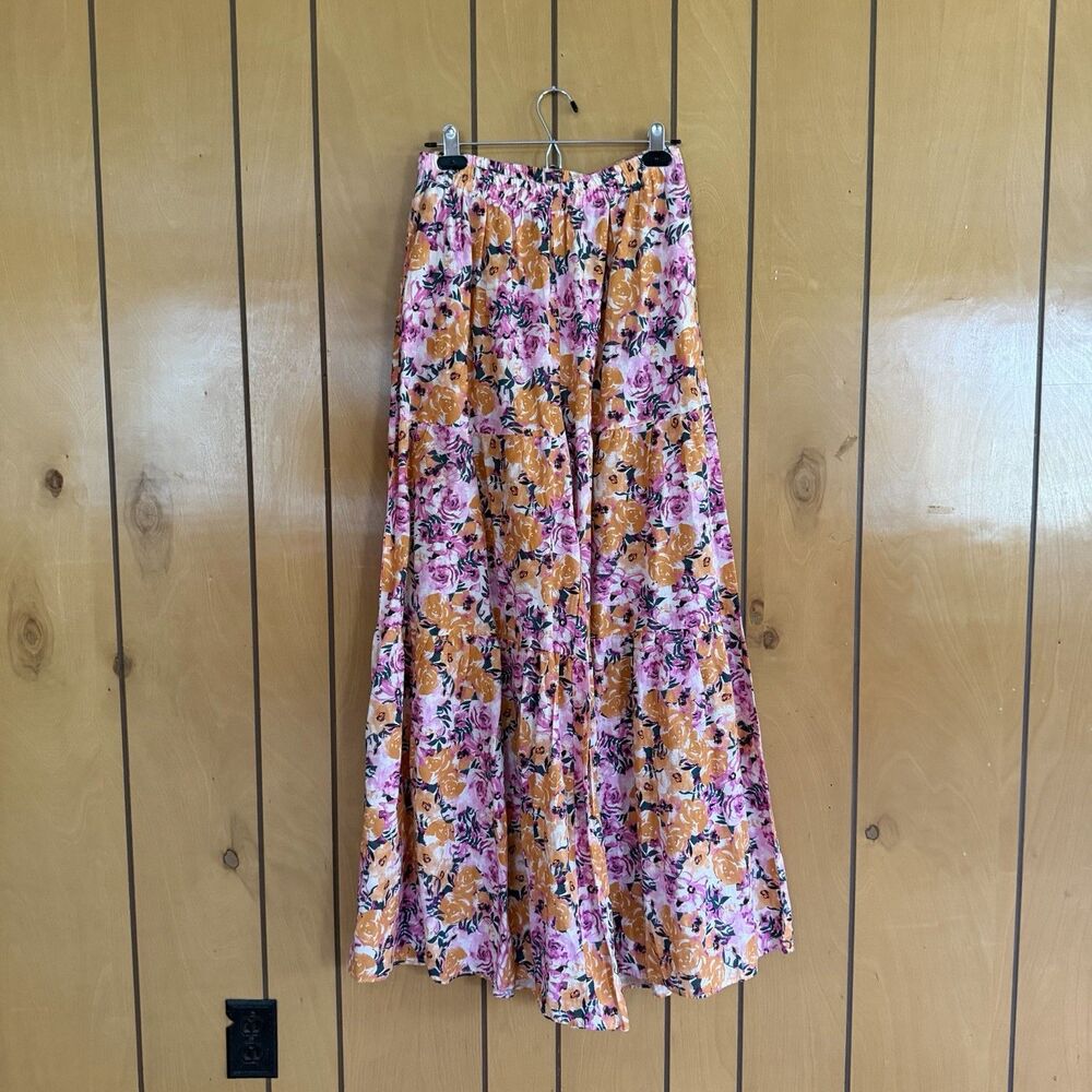 NWT Something Navy Linen Blend Set Crop Blouse Printed Flare Leg Pants Sz Medium - Picture 11 of 16